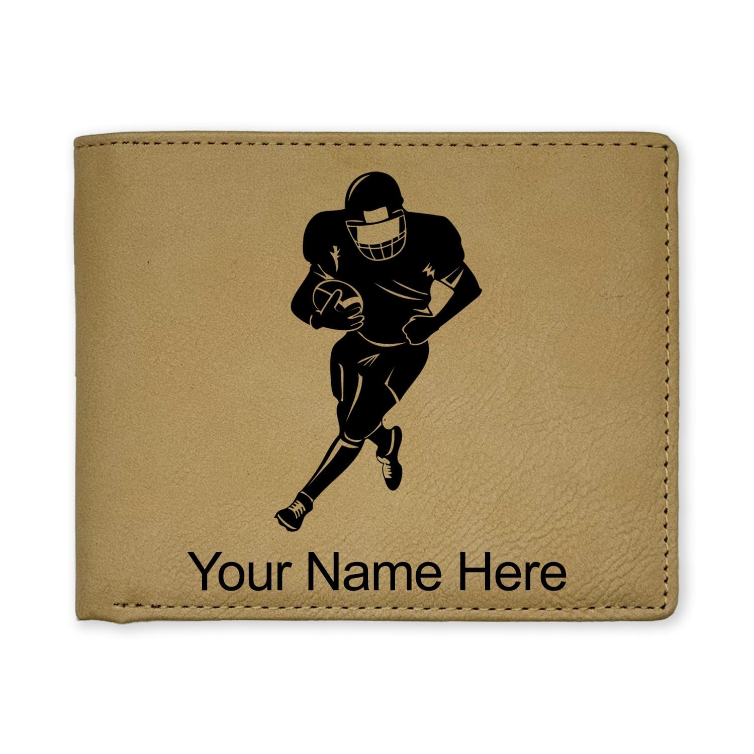 LaserGram Faux Leather Bi-Fold Wallet, Football Player, Personalized Engraving Included (Beige)