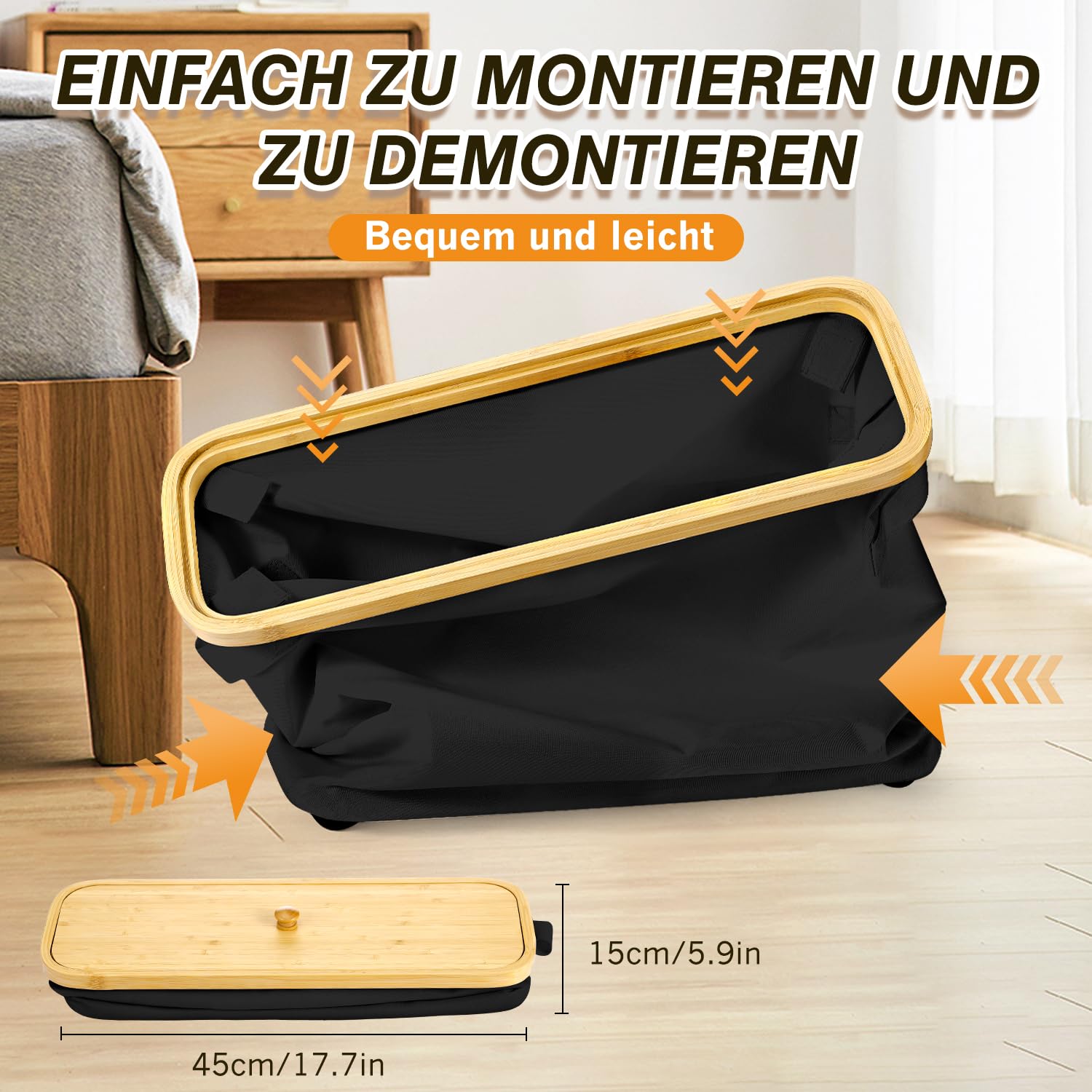 Toilettenpapier-Aufbewahrungskorb Aus Bambus – Faltbar, Für 12 Rollen – 45x15x35 Cm, Grau, Mit Griff & Seitlichem Zugriff