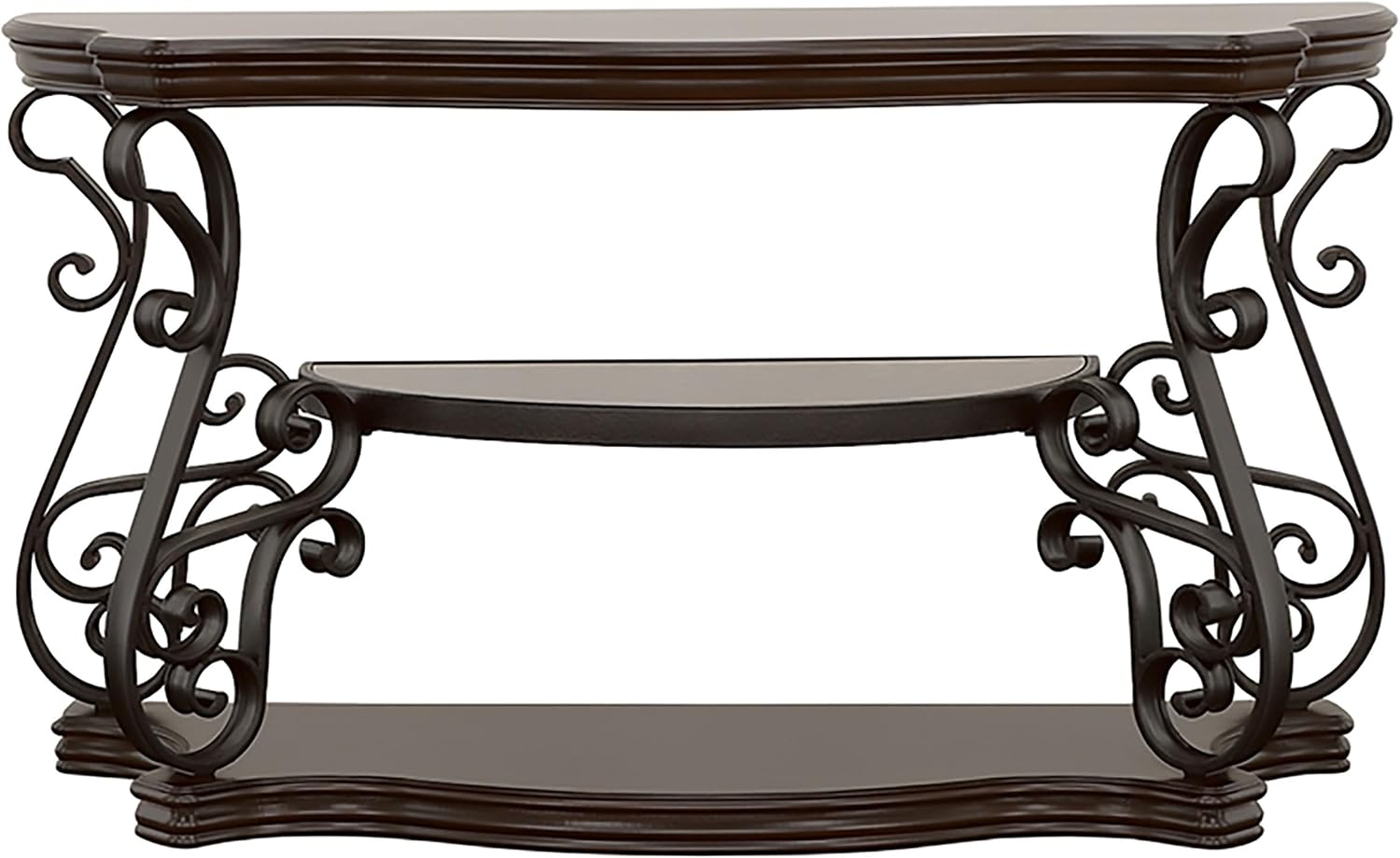 Coaster Home Furnishings - Laney - Engineered Wood - 54-Inch Scrollwork Console Table with 2 Shelves, Traditional Style - Entryway, Hallway & Living Room - Deep Merlot - 702449