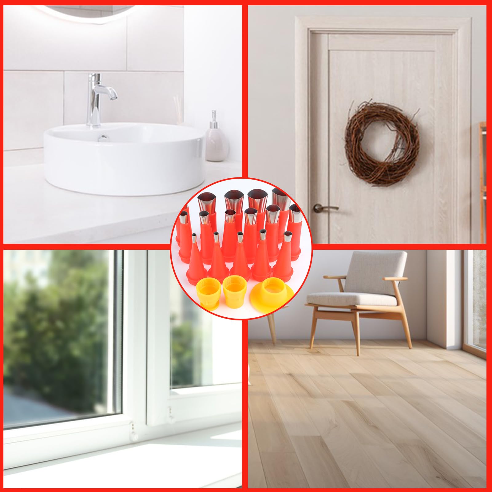 Set Di 22 Dgelli in Silicone in Acciaio Inox, Ugelli in Gomma Integrati, Inox Per Guarnizioni, Ugelli Per Guarnizioni Universali Per Sigillatura Della la Casa, per Finestre, Cucina, Bagno