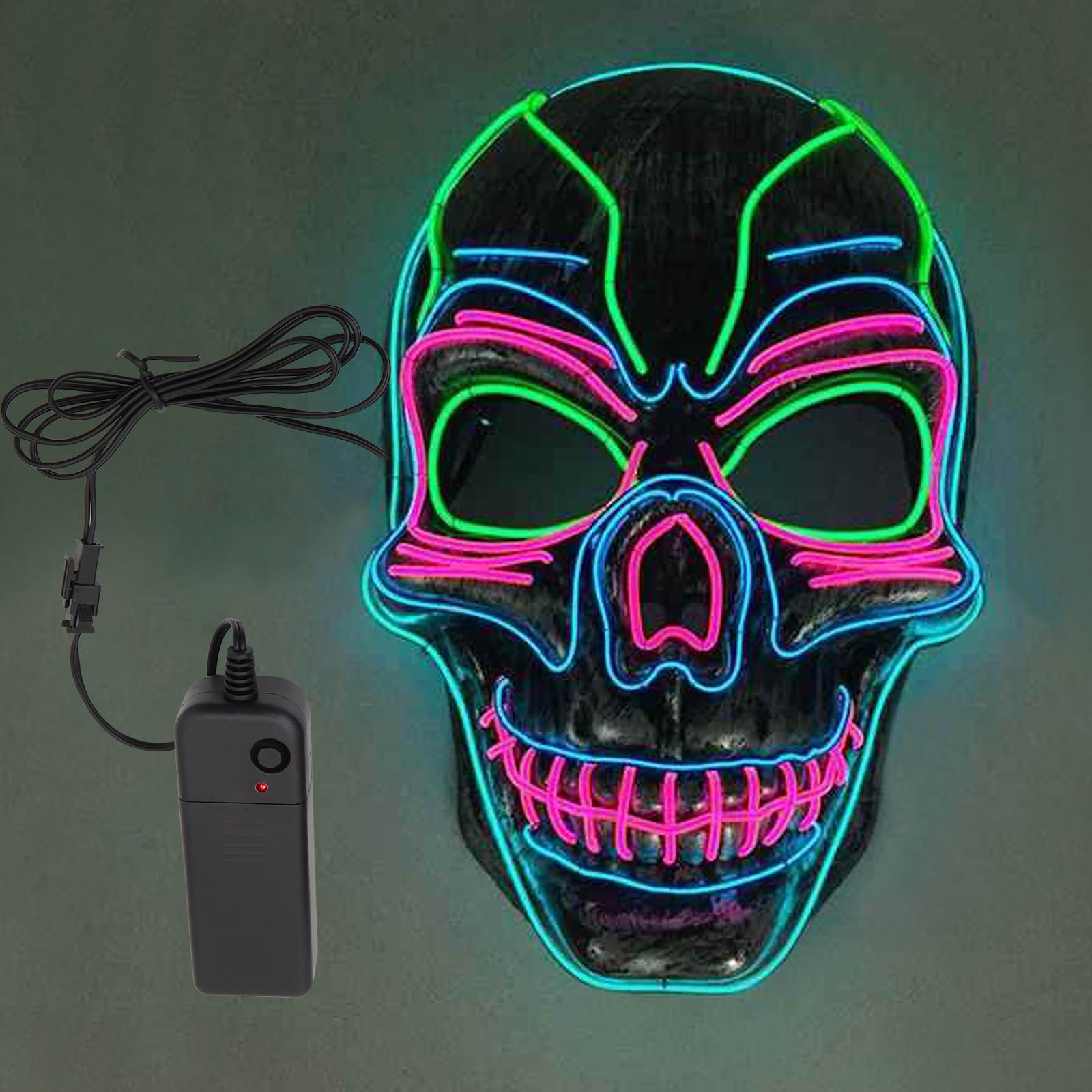 Halloween Mask with LED Lights - Scary Light-Up Mask for Costume Parties Cosplay, Masquerade & Carnival Festivals (grey A) - Image 3