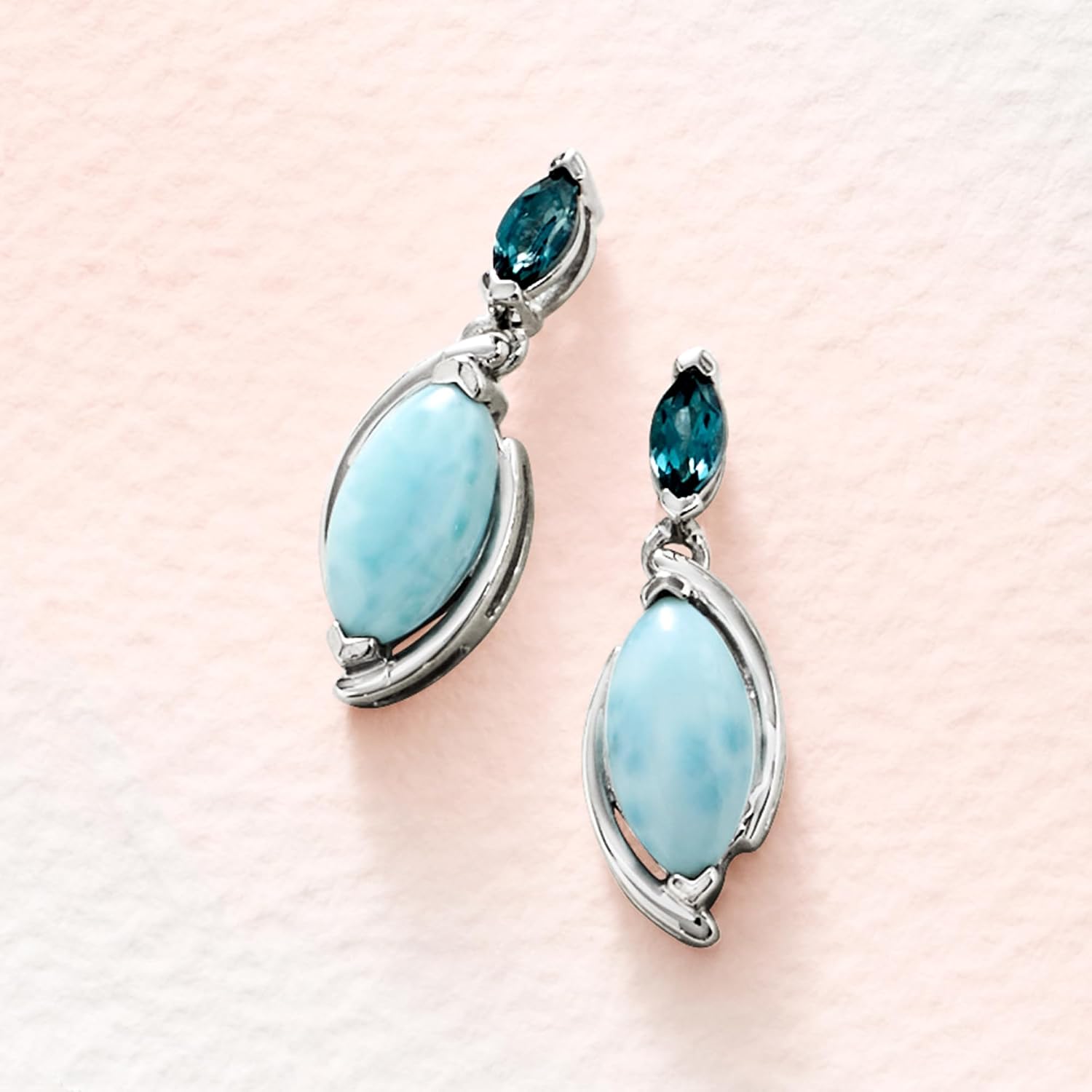 Ross-Simons Larimar and .40 ct. t.w. London Blue Topaz Drop Earrings in Sterling Silver