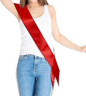 Party to Be Plain Double-Layer Satin Sash Blank DIY Sash 3.15" Wide x 35" Long from Shoulder to Hip (Red)