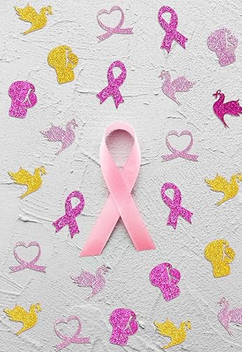 Miniatura 3 de 200 unidades de confeti de concientización sobre el cáncer de mama, cintas rosadas, palabras de esperanza, confeti de papel con purpurina para