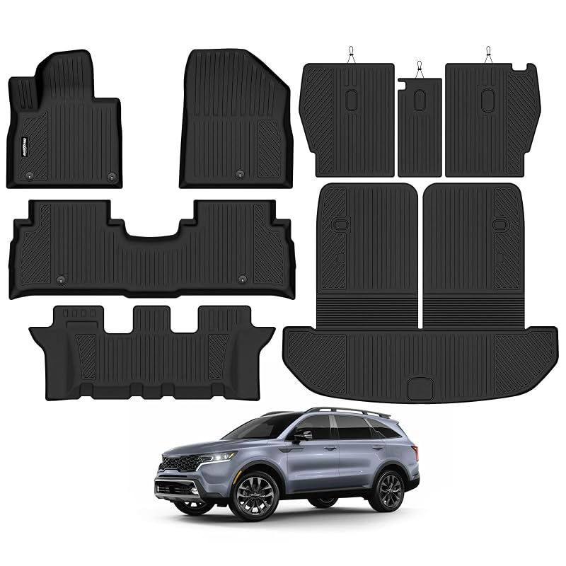 Kit de tapetes automotivos em TPE para Kia Sorento 2016–2020 7 lugares Bingoliner preto