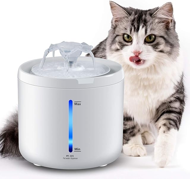 FYD Pet Fountain, 67oz/2L Large Automatic Cat Water Fountain Drinking Electric Ultra Quiet Dog Water Dispenser with LED Light and Filter for Cats, Dogs, Multiple Pets