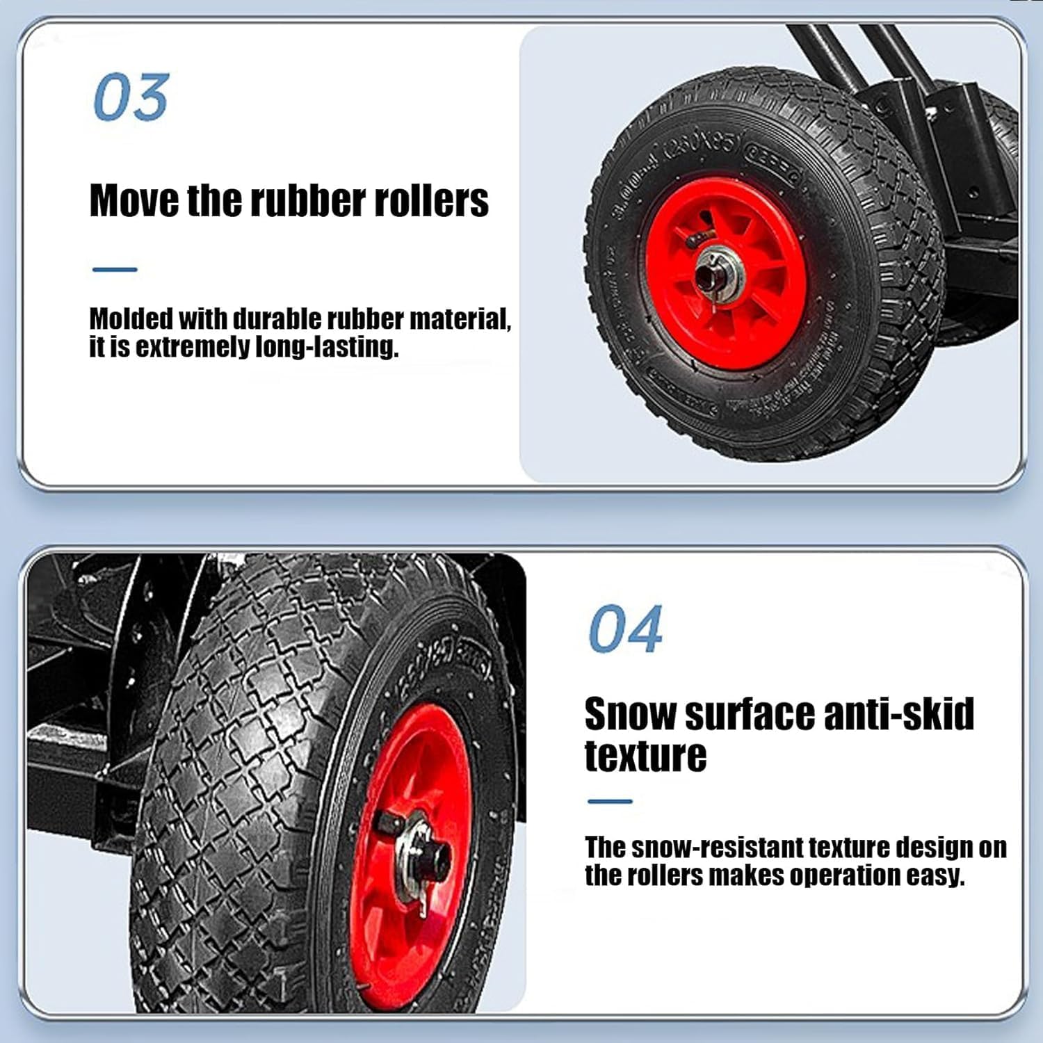 ELEFOCUS Pneumatic Tyre 2-Wheel Snow Shovels Pusher Hand Plow Hand Push Protable Snowplow Outdoor Snow Removal Tool(7535)