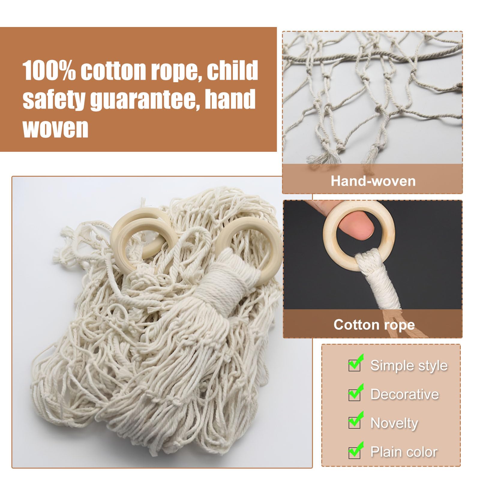 Amaca di Peluche per Bambini 110x110cm Portaoggetti in Rete da Pesca con Ganci di Sicurezza