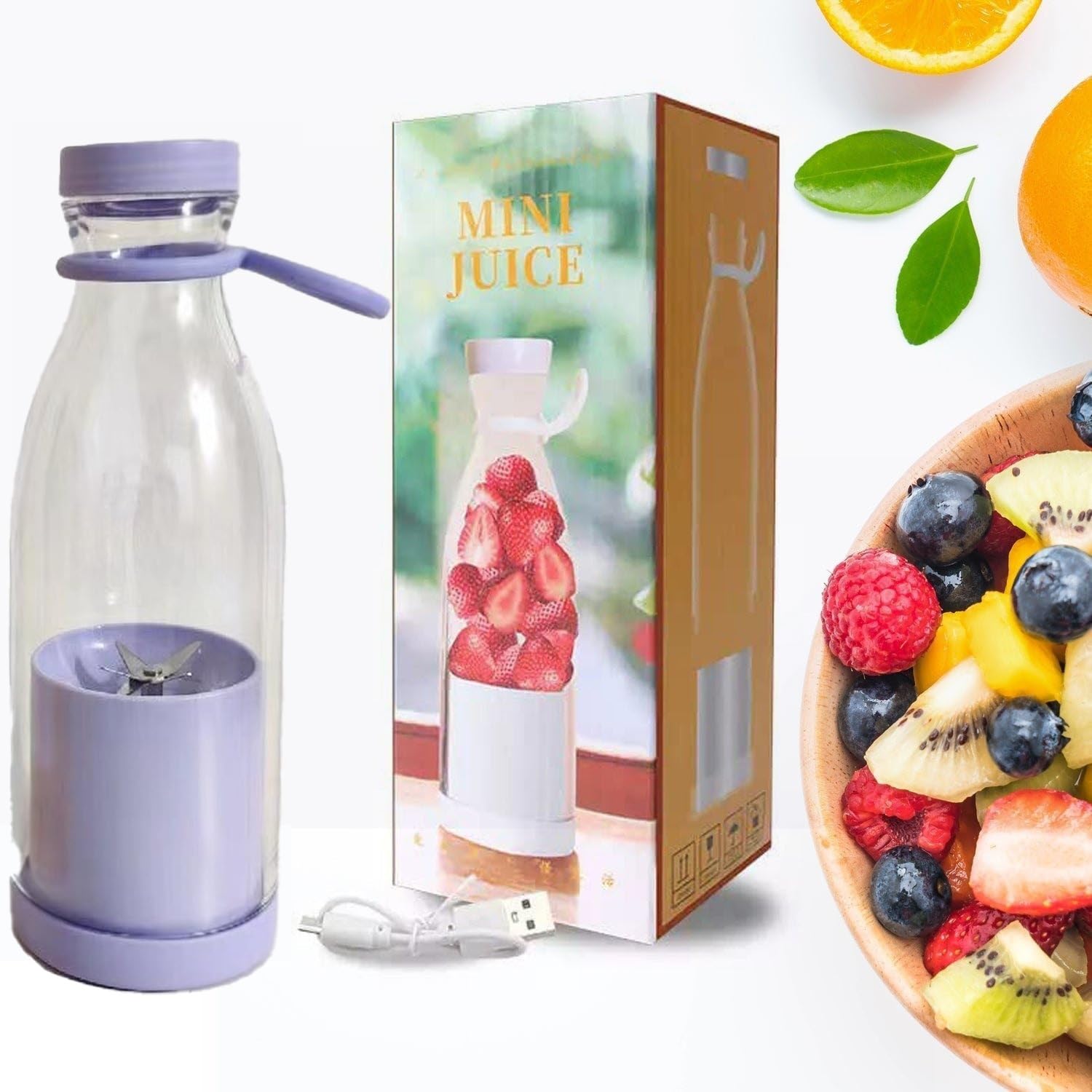 High-Power 6-Blade Portable Mini Juicer Make 380ml Fresh Smoothies & Nutritious Drinks Compact Design Upper & Lower Part Dimensions Mini Juicer | USB Portable Rechargeable Blender (Blue)