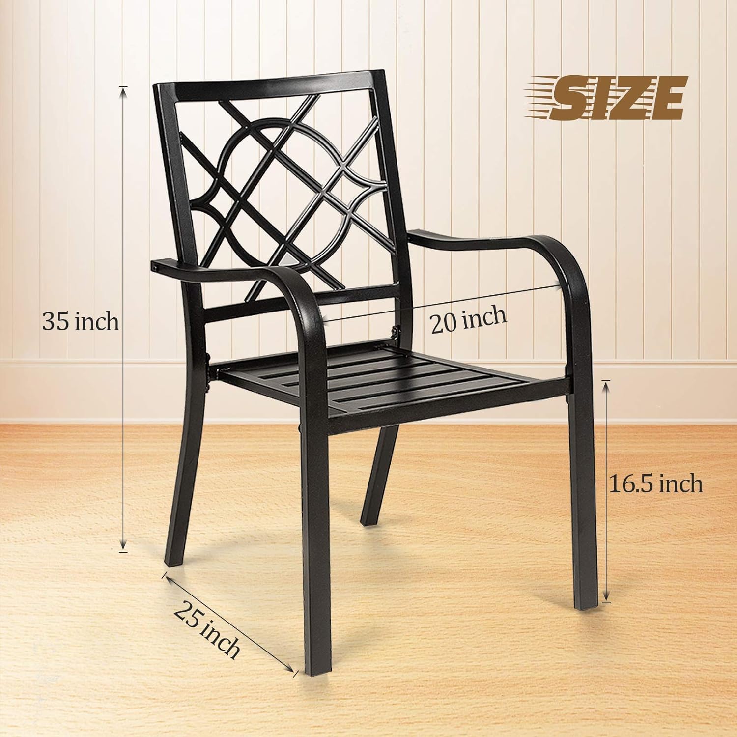 Wrought Iron Patio Chairs Set of 2, Stackable Indoor/Outdoor Bistro Deck Metal Chairs for Garden/Backyard/Lawn, Support 300 lbs