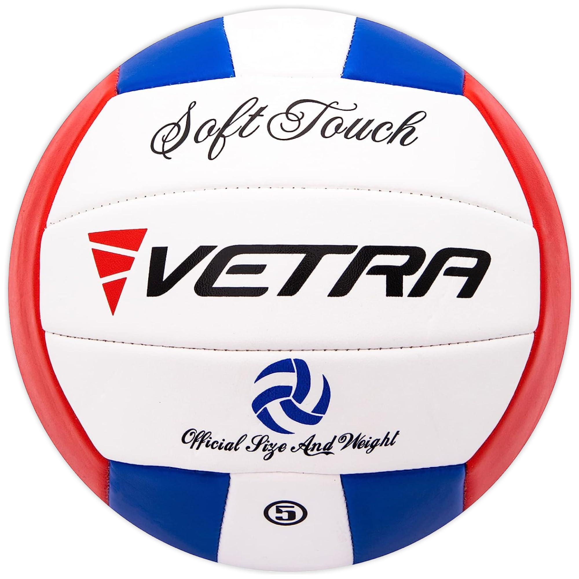 VETRA Soft-Touch Volleyball - Official Size 5 Blue/Red/White - Waterproof PVC Cover & Durable Stitched Training & Match Ball for Indoor, Outdoor & Beach Use - Adults & Kids