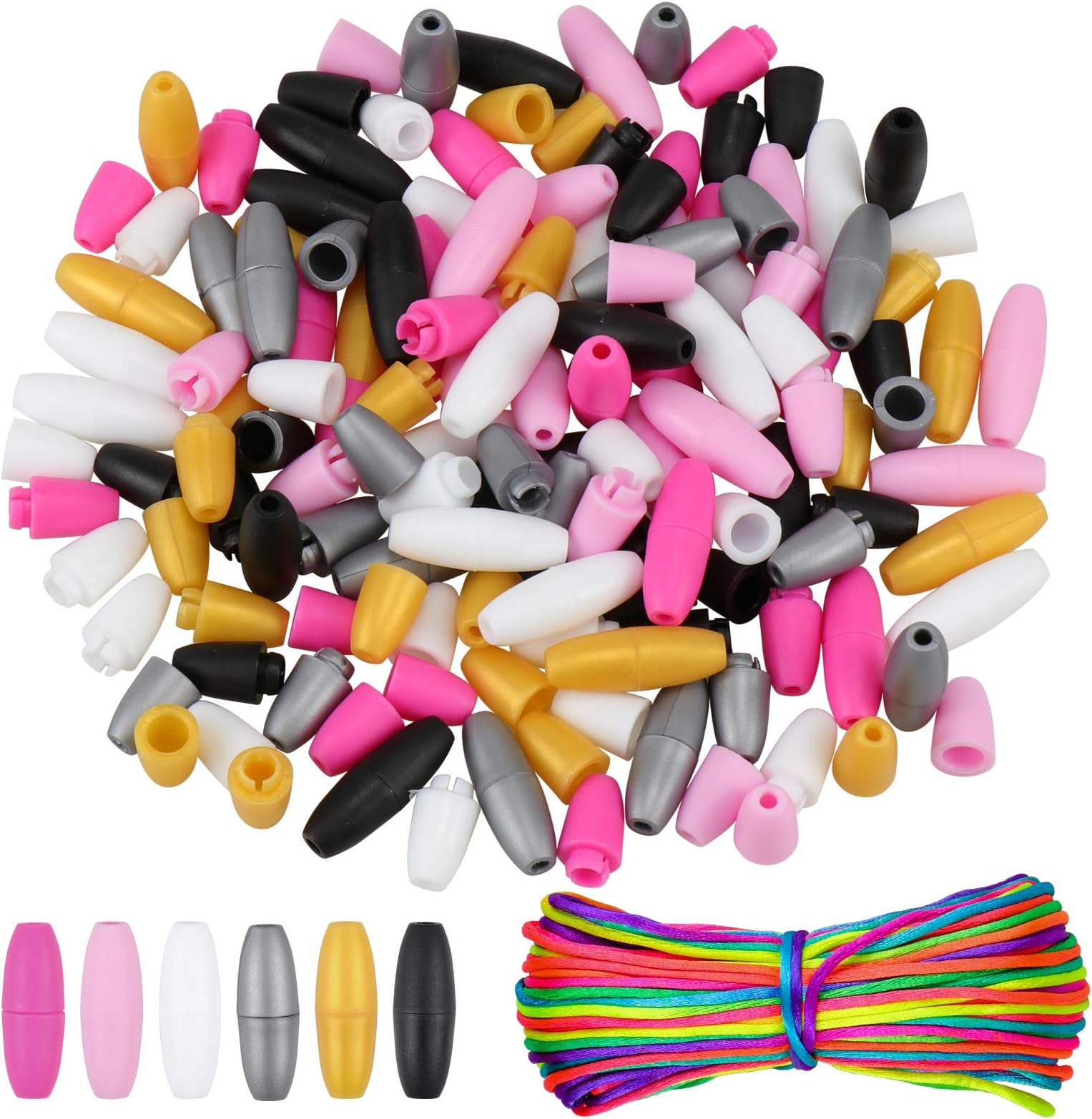 Hysagtek 100 PCS Plastic Breakaway Clasps with 20M Satin Nylon Rope, Clasps Buckle Barrel Connectors for Necklaces Bracelets Jewelry Making, Assorted Colors