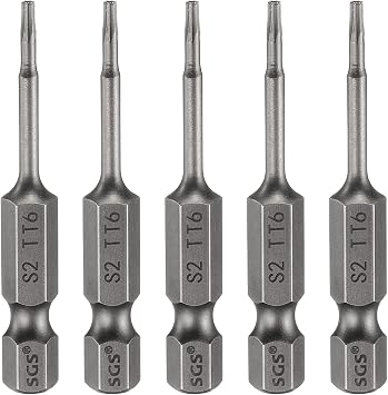 HARFINGTON 5pcs TT6 Security Torx Head Screwdriver Bit 2" 50mm Long 1/4" Hex Shank Magnetic Tamper Proof 6 Point Star Screw Driver Drill Bits S2 Steel Hole Tip Industrial Power Tools