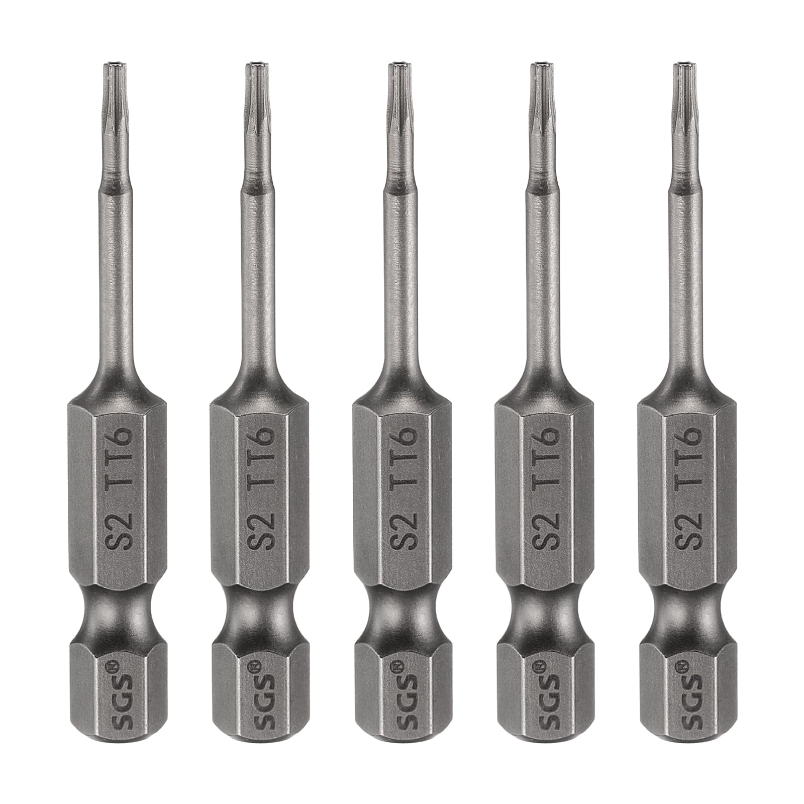 sourcing map 5pcs TT6 Security Torx Head Screwdriver Bit 2" (50mm) Long 1/4" Hex Shank Magnetic Tamper Proof 6 Point Star Screw Driver Drill Bits S2 Steel Hole Tip Industrial Power Tools
