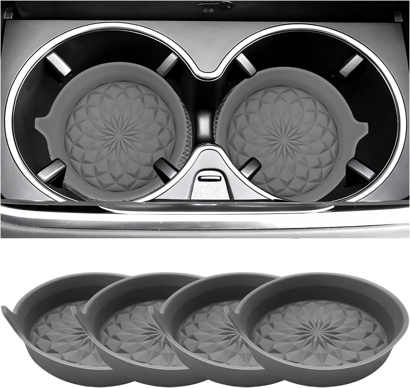 Sun Walker 4 PCS Car Cup Holder Coasters, 2.75 Inch Non-Slip Silicone Auto Water Bottle Holder Inserts, Shockproof Recessed Drink Mats for Cars Trucks SUVs, Car Accessories (Red)