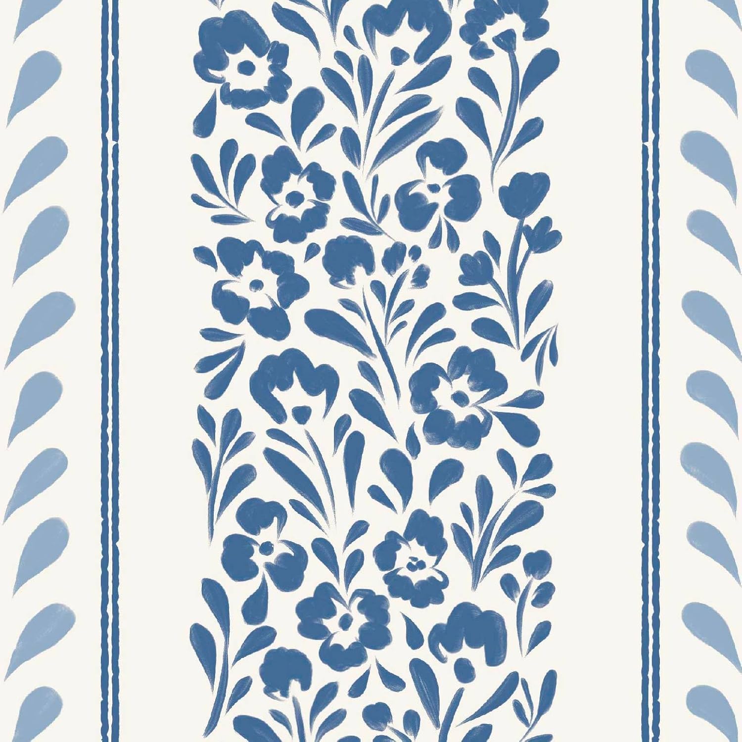 Blue Floral Peel and Stick Wallpaper Minimalist Blue Watercolor Wildflower Removable Self-Adhesive Farmhouse Wall Paper Waterproof Contact Paper for Bathroom Kitchen Backsplash