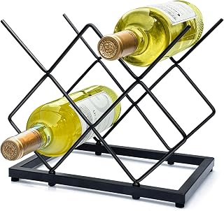 MCSAPIL Small Countertop Wine Rack - 5 Bottle Metal Holder, Modern Black for Kitchen Bar Pantry Cabinet Storage