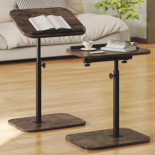 Set Rustic Brown C-Shaped Sofa Arm Table