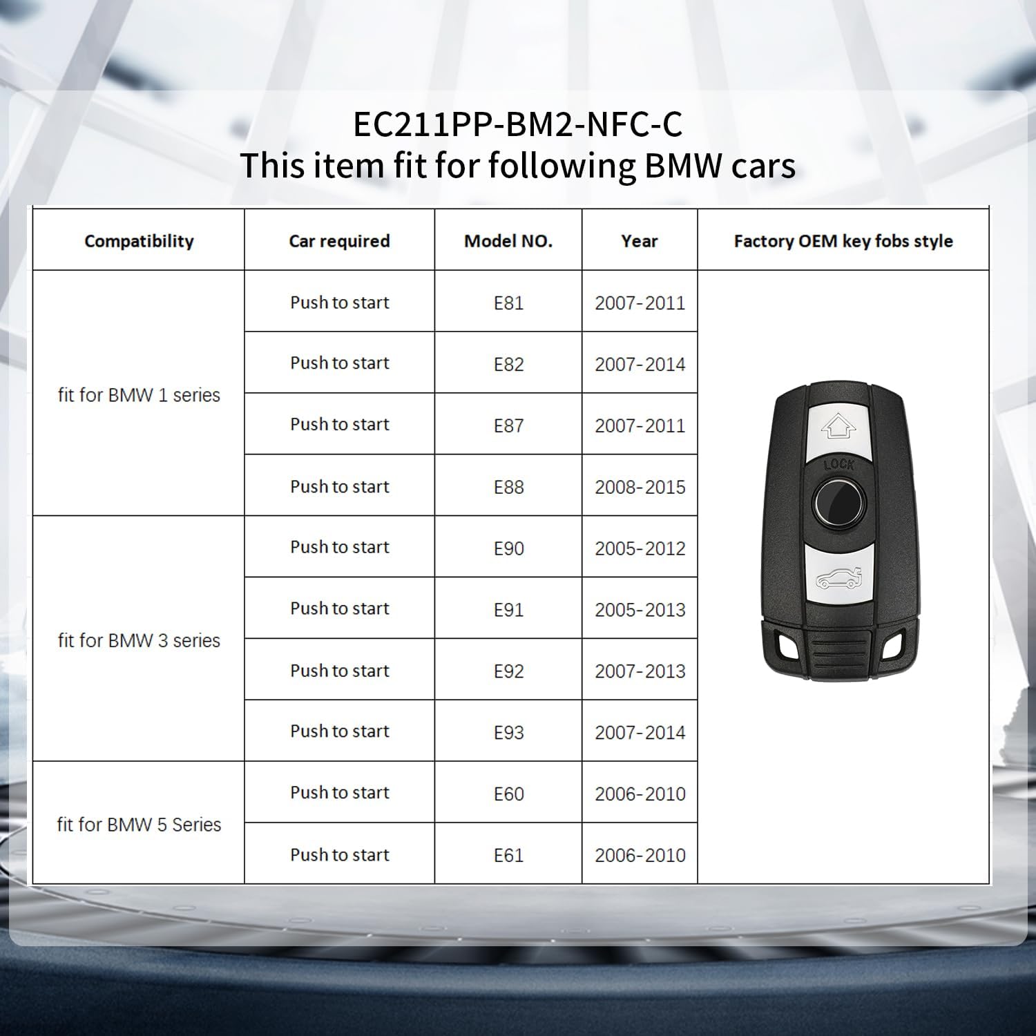 EASYGUARD EC211PP-BM2-NFC-C1 smart Key PKE Passive keyless Entry Remote Starter NFC Lock Unlock fit for Push to Start BMW 1 Series E81 E82 E87 E88 // 3S M3 E90 E91 E92 E93 // 5S M5 E60 E61