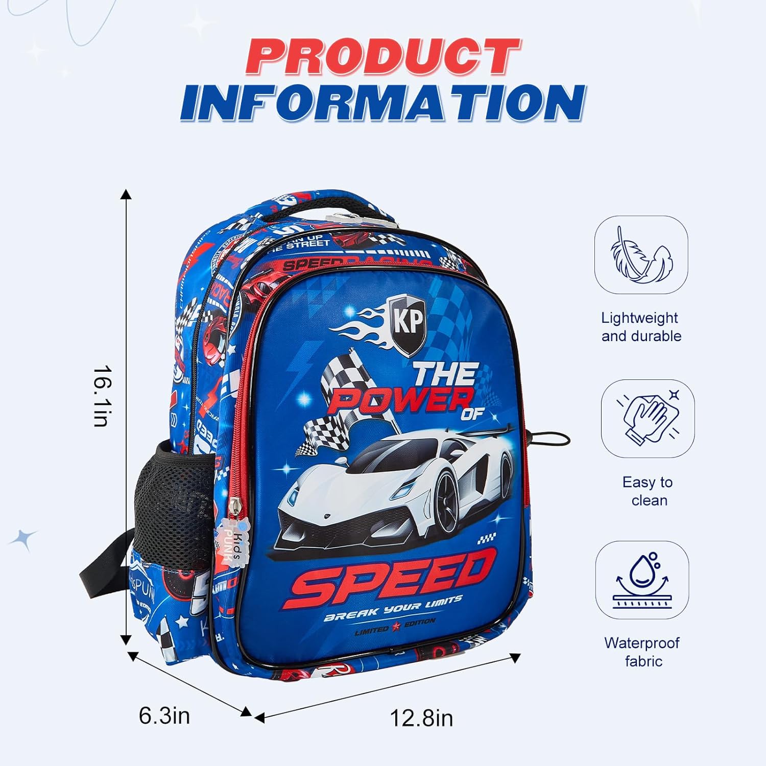 Boys Backpack Cute Cool Race Car Backpack for Boys Kids Kawaii Backpack for Preschool Elementary Kindergarten,Blue Color.Large Capacity.16 Inch - Image 2