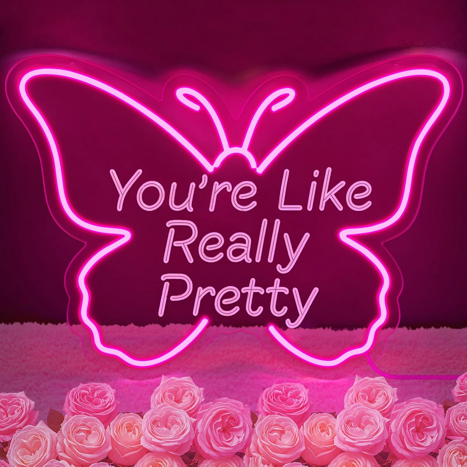 You're Like Really Pretty Neon Sign, LED Neon Signs for Wall Decor Dimmable Aesthetic Room Decor for Teen Girl, Party, Wedding Decor, Gifts for Birthday, Christmas (Butterfly Pink)