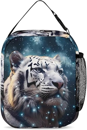 Miniatura 3 de Bolsa de almuerzo con aislamiento de tigre blanco galaxia para mujeres y hombres, reutilizable, bolsa de mano para el trabajo y viajes