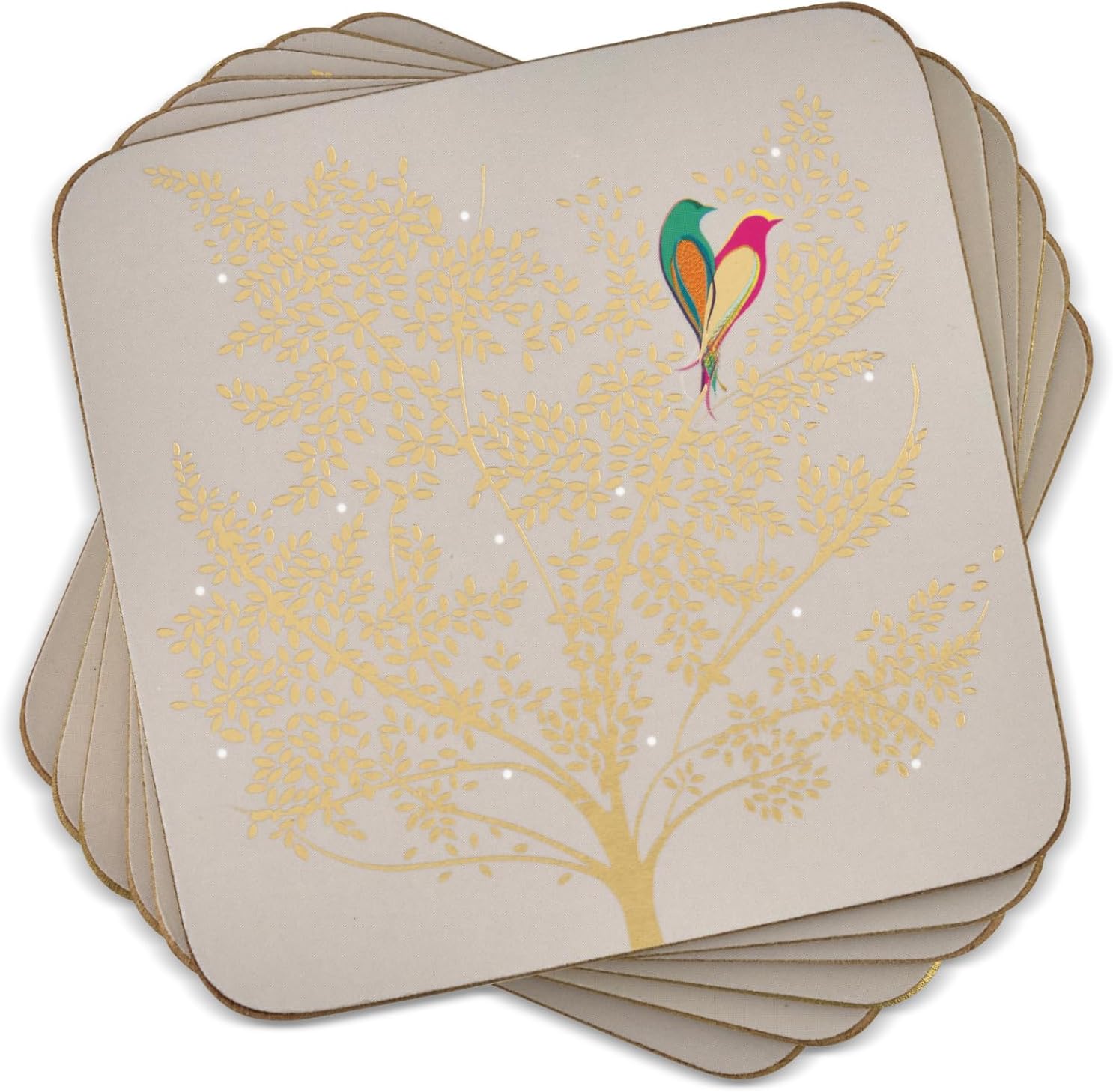 Pimpernel Chelsea Collection Coasters, Set of 6 – 4" Square, Cork-Backed Boards with Gold Detailing, Decorative Drink Mats & Table Accessories for Dining, Coffee, Kitchen & Living Areas