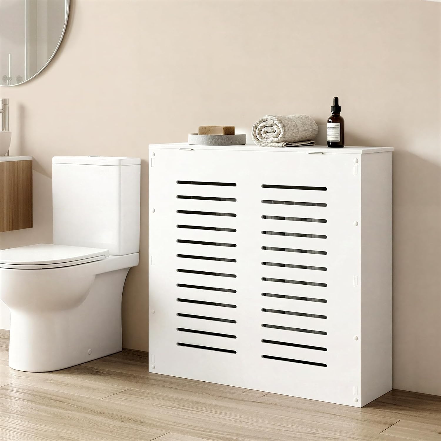 Radiator Covers for Home, Waterproof PVC Radiator Cover Cabinet, Wall Radiator Heater Cover with Louvered Vent Design and Top Storage Shelf, Radiator Cover Shelf for Home Décor