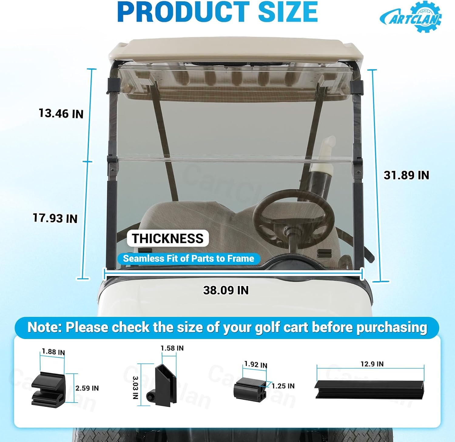 EZGO RXV Windshield, Tinted Windshield for Golf Cart Suitable for 2008-UP EZGO RXV Golf Cart, PC UV Resistant, RXV Foldable Windshield Replacement with Windshield Clips