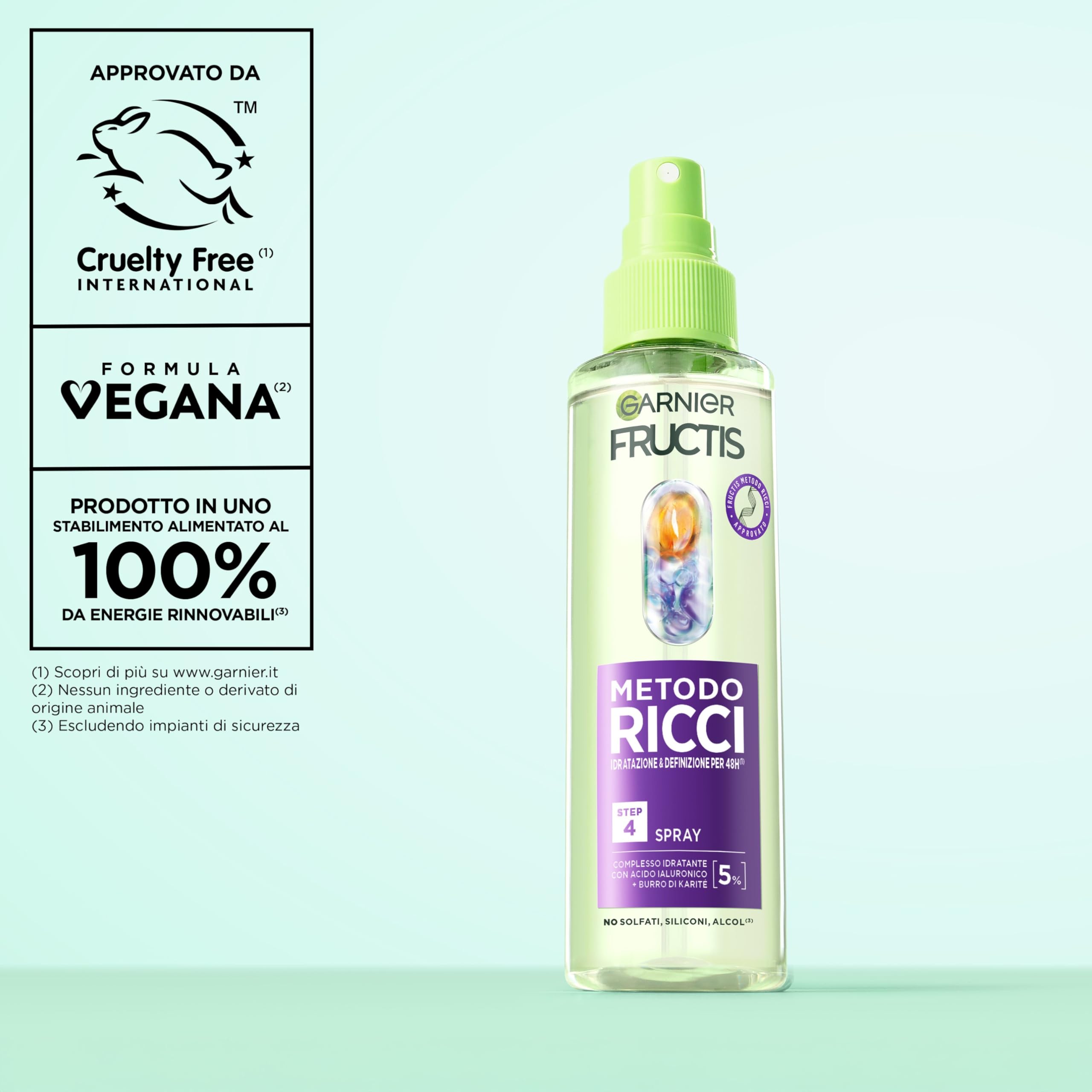 Garnier Fructis, Spray Idratante, Per Capelli Ricci, Capelli Ricci Definiti e Idratati, Arricchito con Acido Ialuronico e Burro di Karité, Metodo Ricci, 150 ml