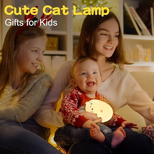 Miniatura 8 de LOVERUIS Luz nocturna para niños, lindos regalos de gatos para niños, temporizador de luz nocturna, lámpara de silicona para niños, decoración