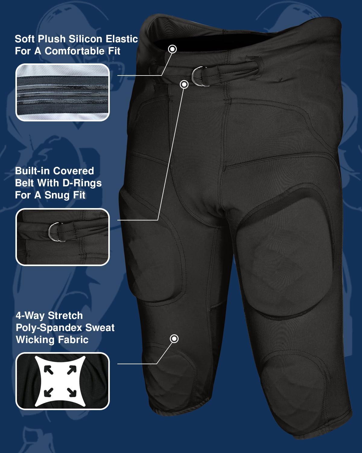 Exxact Sports Gladiator Mens Integrated Football Pants with Built-in Pads, Lightweight Ultra Flex Football Practice Pants