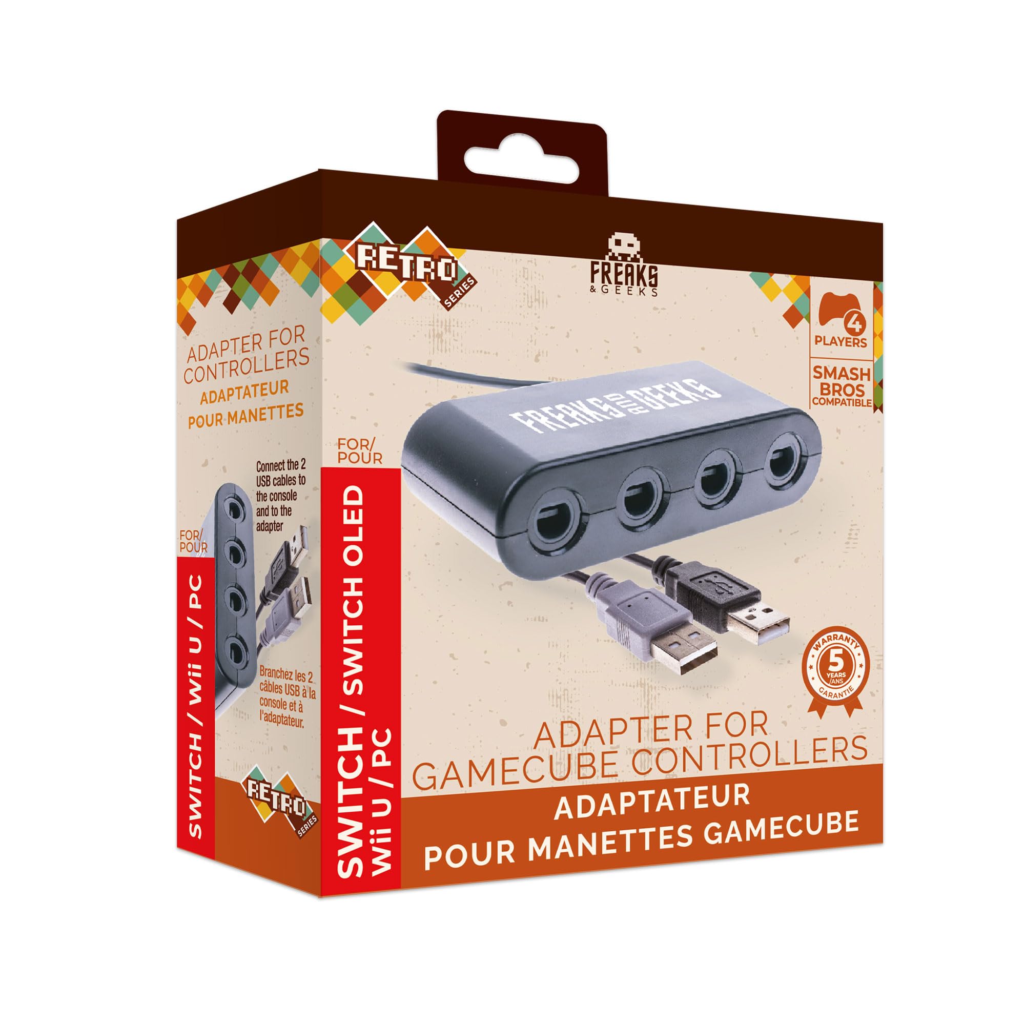 Freaks and Geeks - Adaptador (Compatible) 4 mandos Game Cube para Wii U/Switch 1 y 2