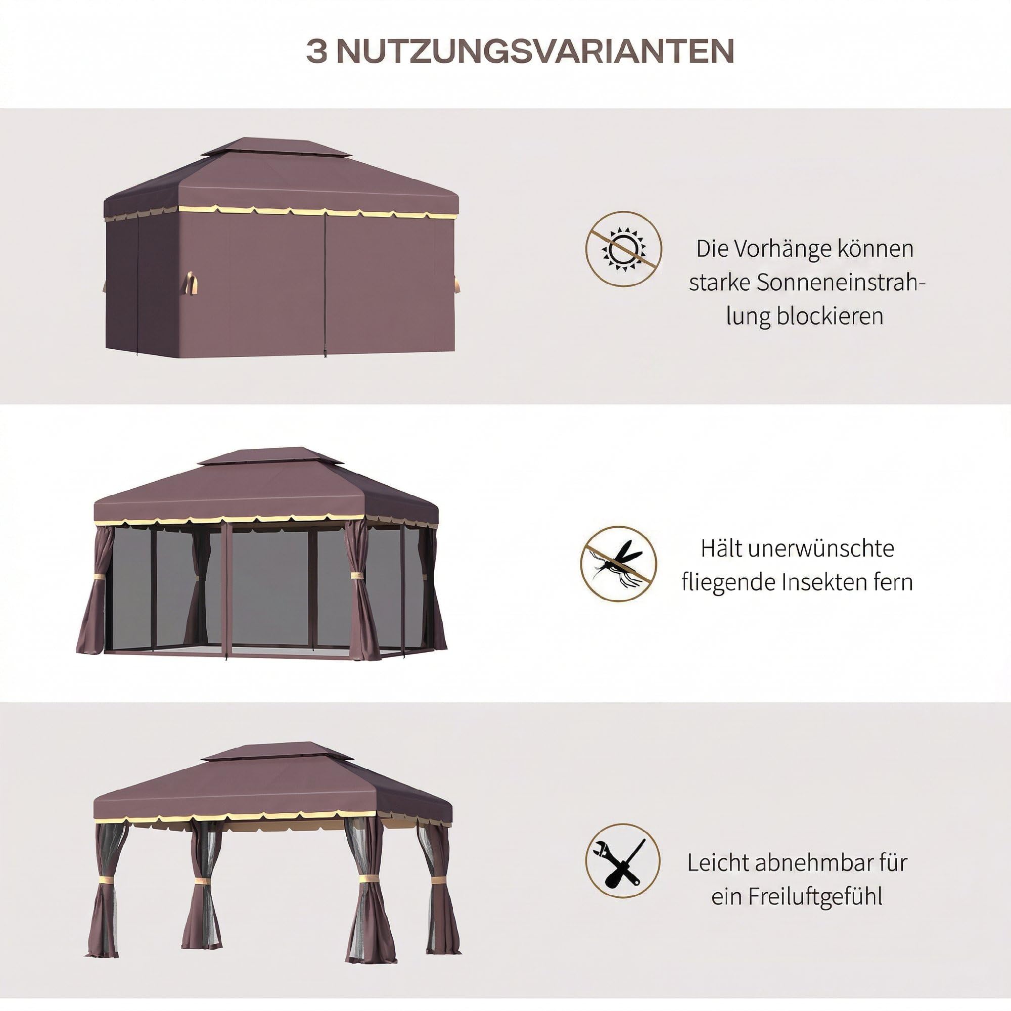 Outsunny Gartenpavillon mit Moskitonetz Pavillon 390 x 290 x 280 cm