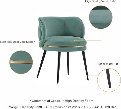 Miniatura 3 de Manhattan Comfort Kaya - Silla de comedor moderna de terciopelo con respaldo redondo plisado, acolchado de espuma de alta densidad y marco de madera