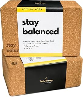 Cork Yoga Blocks 2 Pack – Premium Cork Grain, Highly Stable, Chip Resistant | Extra Large 4" x 6" x 9", No Wobble, Heavy Duty, Durable, Crumble-Free, Comfort Edges, Artisanally Crafted, Yoga Strap Set
