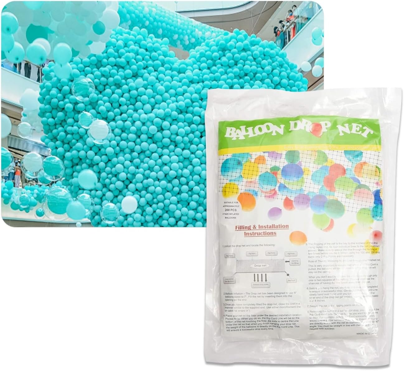 Balloon Release Net - Large Drop Bags for Transport, Reusable Flying Net for Birthday, Graduation, Wedding, New Year Eve Party Supplies (Holds 2000 Balls)