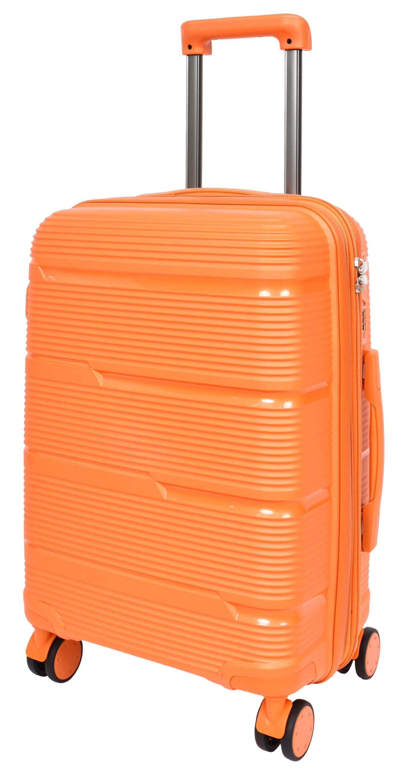 A1 FASHION GOODS Valigia robusta espandibile con guscio rigido, in polipropilene, 8 ruote, con chiusura lampo e chiusura lampo, Arancione, Small Cabin Size 20", Valigia espandibile Hardside con ruote