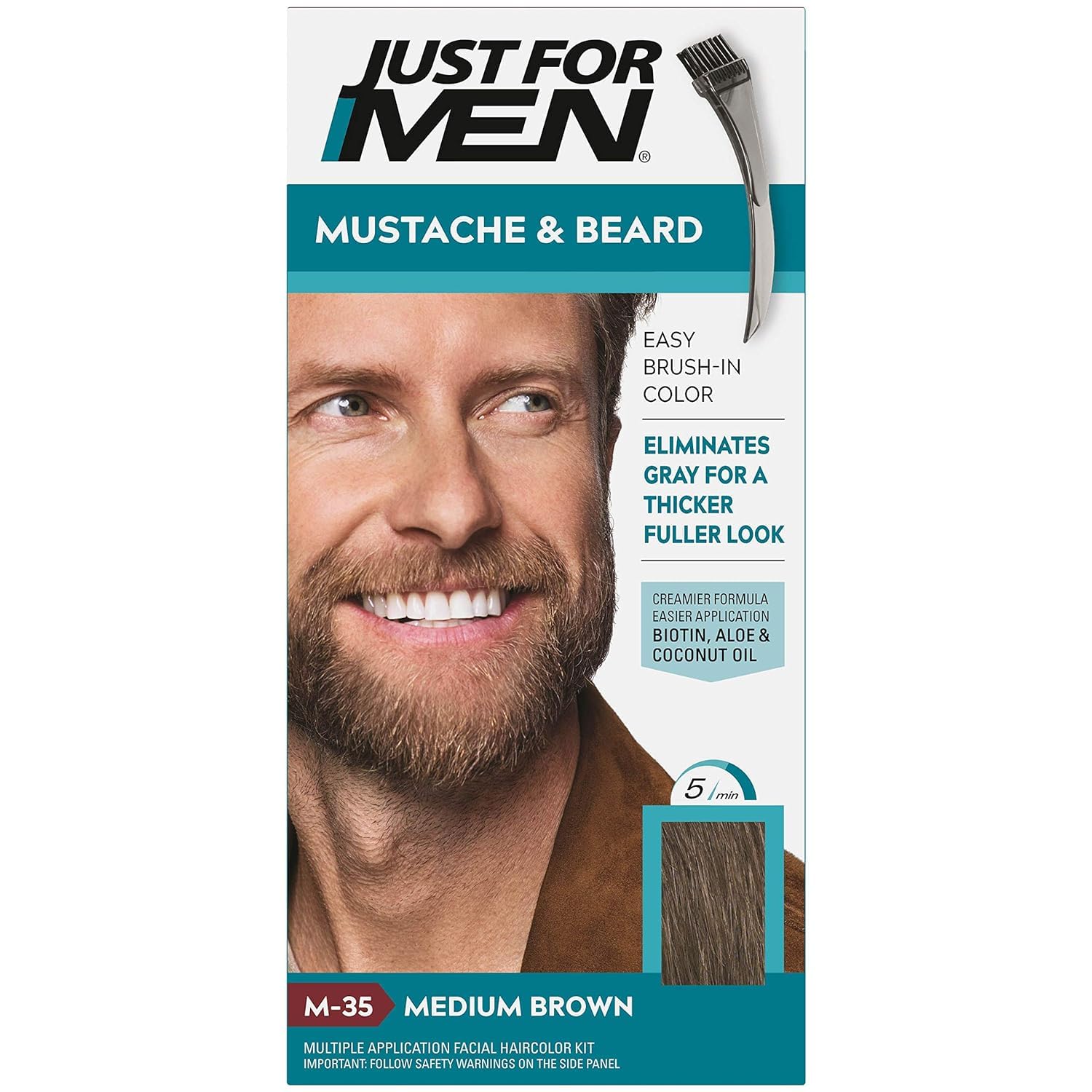 J.UST FOR Men Brush-In Color Gel Mustache & Beard Medium Brown M-35