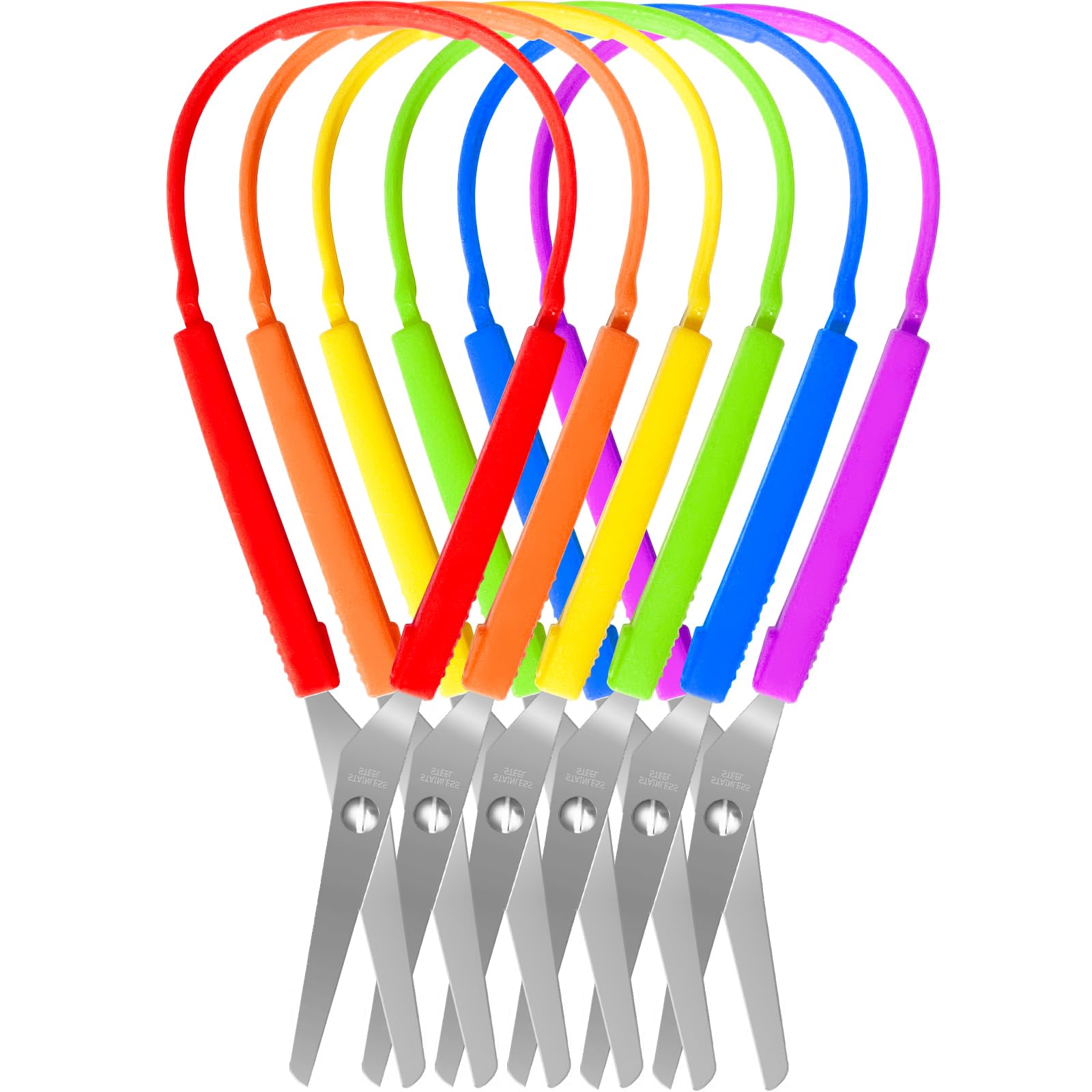 6 Pack Mini Loop Scissors,5.5 Inch Special Supplies Adaptive Scissors,Colorful Grip Cutting Scissor,Right and Lefty Support,Easy-Open Squeeze Handles for Children and Special Needs,6 Colors