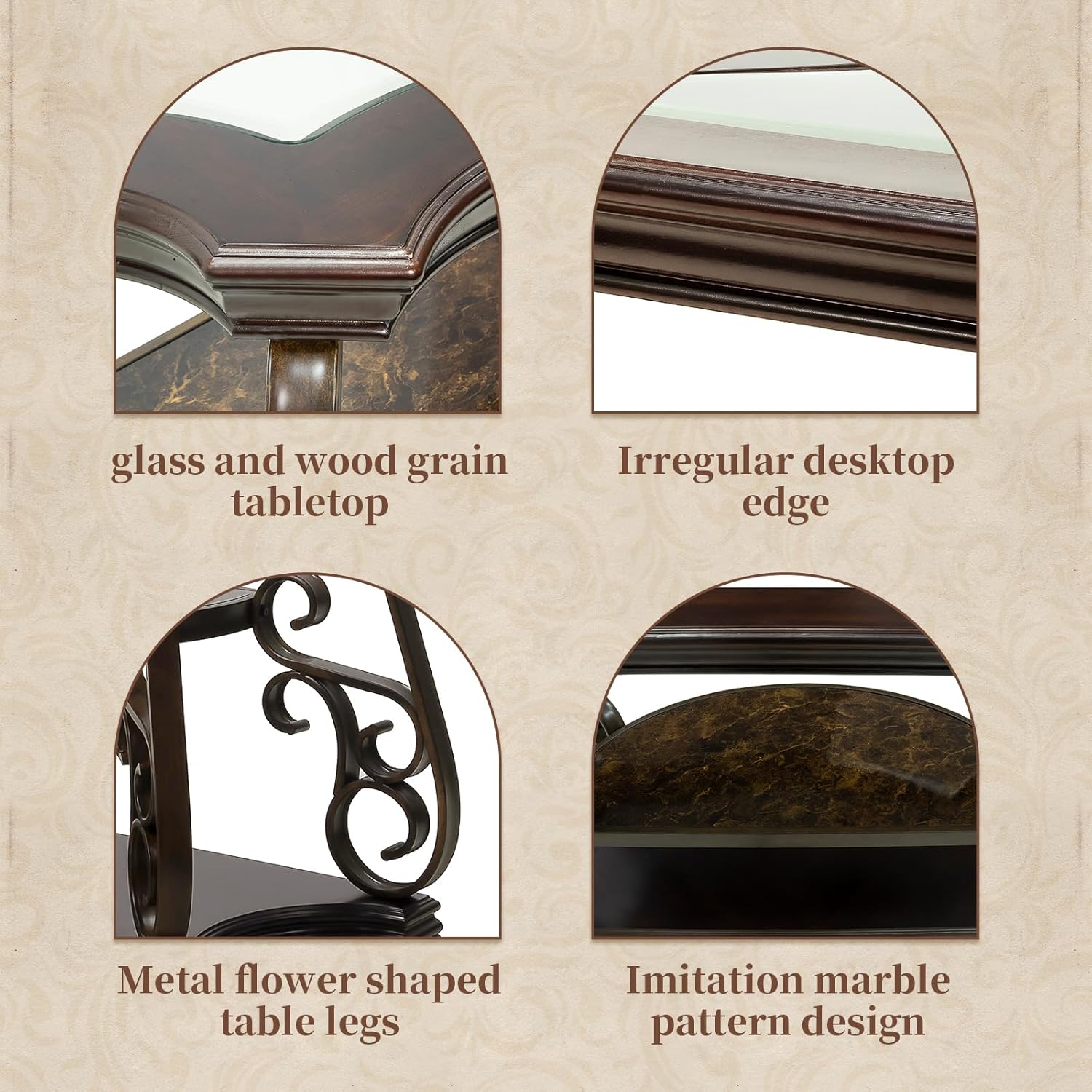 LKTART 54'' 2-Tier Brown Vintage Wooden Console Table for Living Room Retro Glass Top Behind Couch Carved Flower Shaped Table Legs for Hallway Small Space Apartment Office