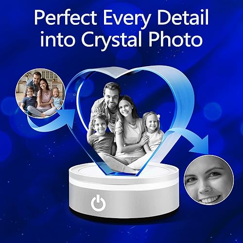 Miniatura 5 de Foto de cristal personalizada, grabado con láser, foto de cristal de corazón personalizada con base de luz LED, regalo para Navidad, cumpleaños,