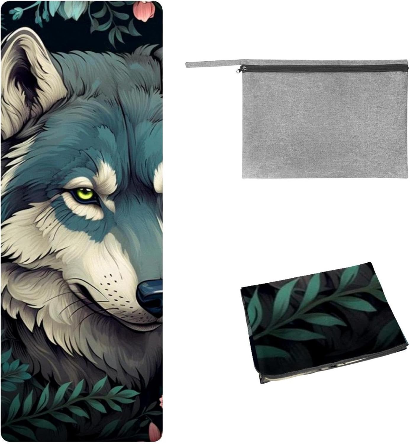 Yoga Towel, Wolf Animal Print Non Slip Sweat Absorbent Hot Yoga Mat Towel for Hot Yoga, Pilates and Fitness - 72.8" x 26.8"