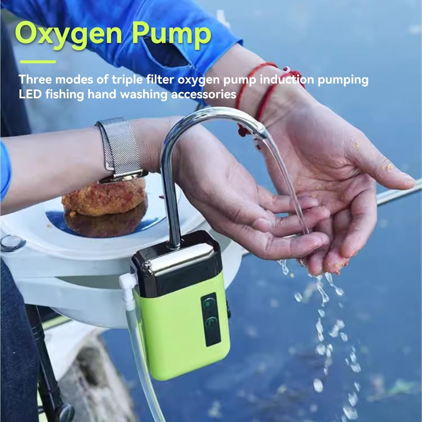 Sauerstoffpumpe, USB Lade 3 Modi ABS Aquarium Luftpumpe Dreifache Filtration Sauerstoffpumpe Smart Sensor Pumpen von Wasser LED-Licht Angeln Händewaschen Angeln Zubehör mit 240cm/94,5 Zoll Schlauch