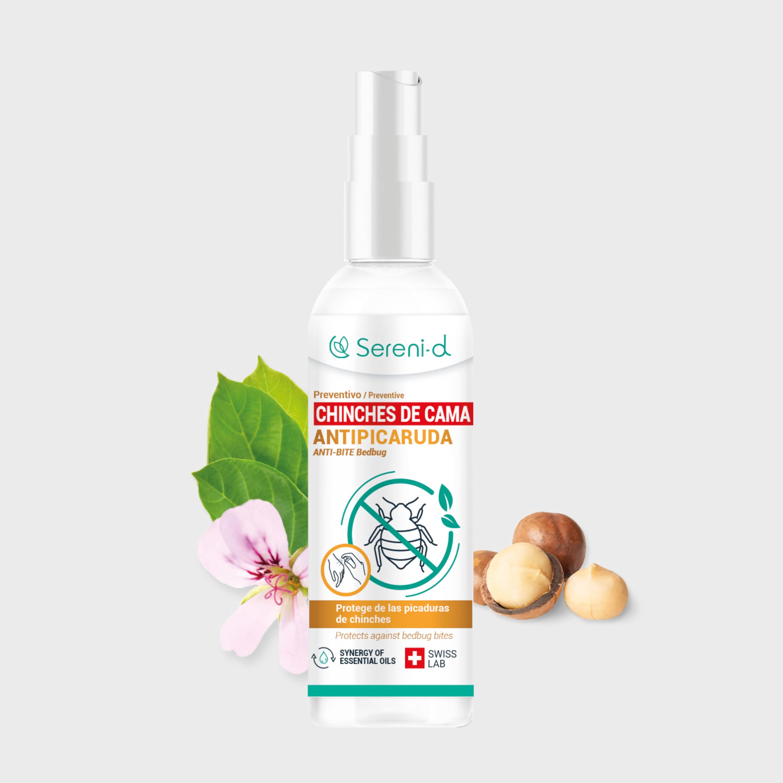 SERENI-D - Repelente corporal contra picaduras de chinches de cama - Spray concentrado con aceites esenciales efectivo contra picaduras de chinches de cama - 100 ml