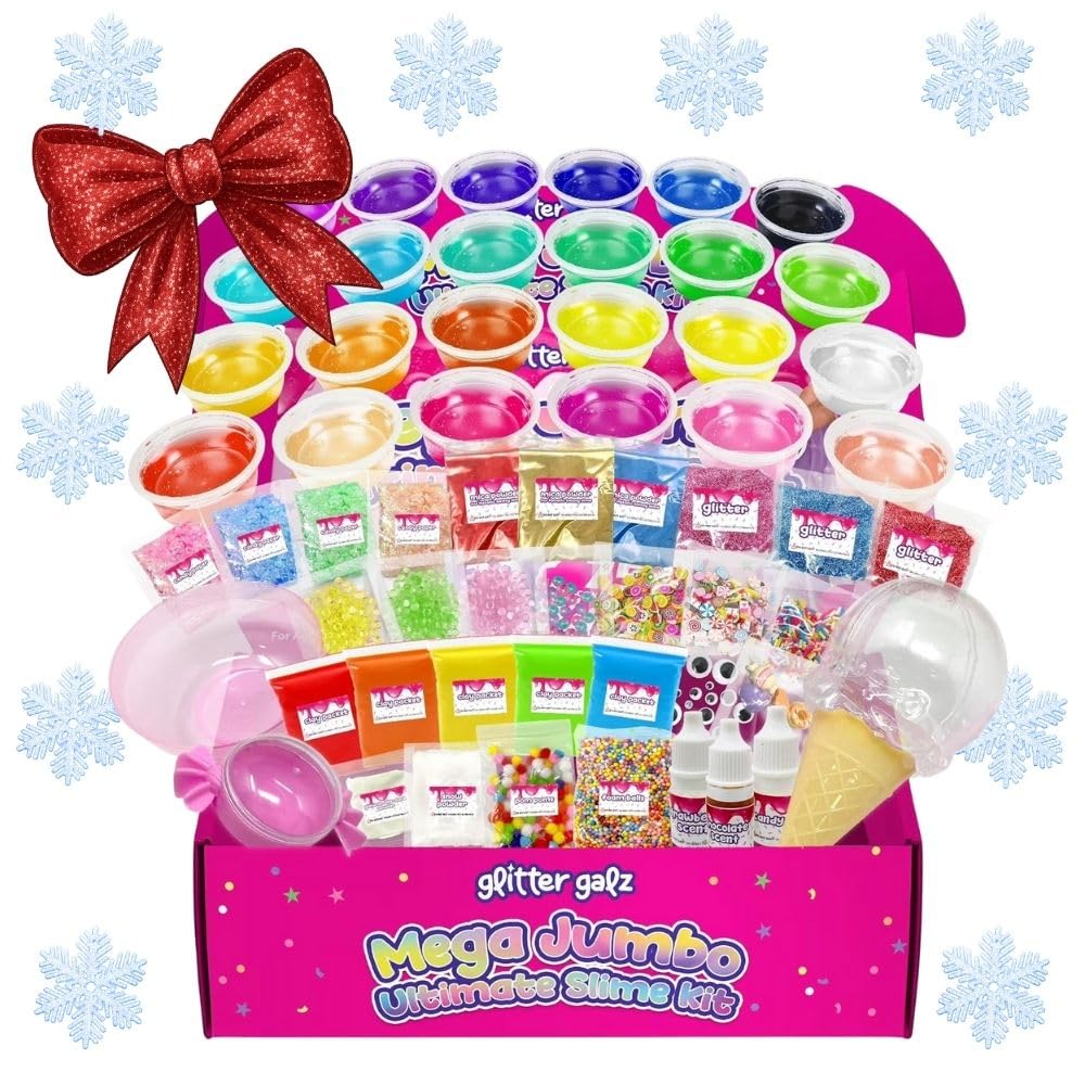 Glitter Galz Ultimate Slime Kit for Girls 6-12 Years Jumbo 75 Piece Premade Slime Gift Stocking Stuffers Christmas Party Favors