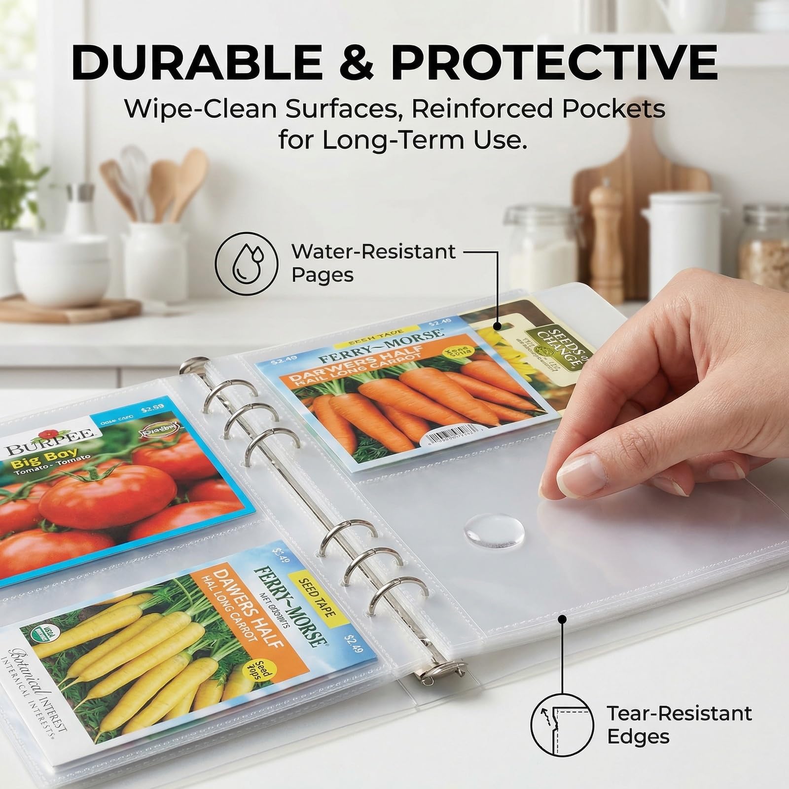 Carpeta organizadora de semillas con fundas de carga lateral, soporte transparente para libros de almacenamiento y almacenamiento de paquetes de plantas para guardar tu catálogo de jardín