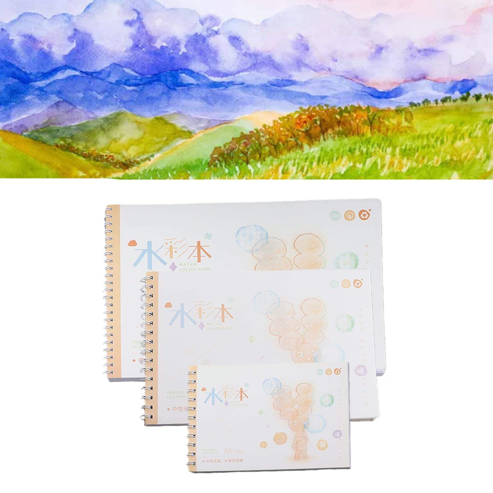 Blocs d'aquarelle gratuits de 180 g avec 24 pages, paquet de 3 pour artistes et formats A3, A4, A5