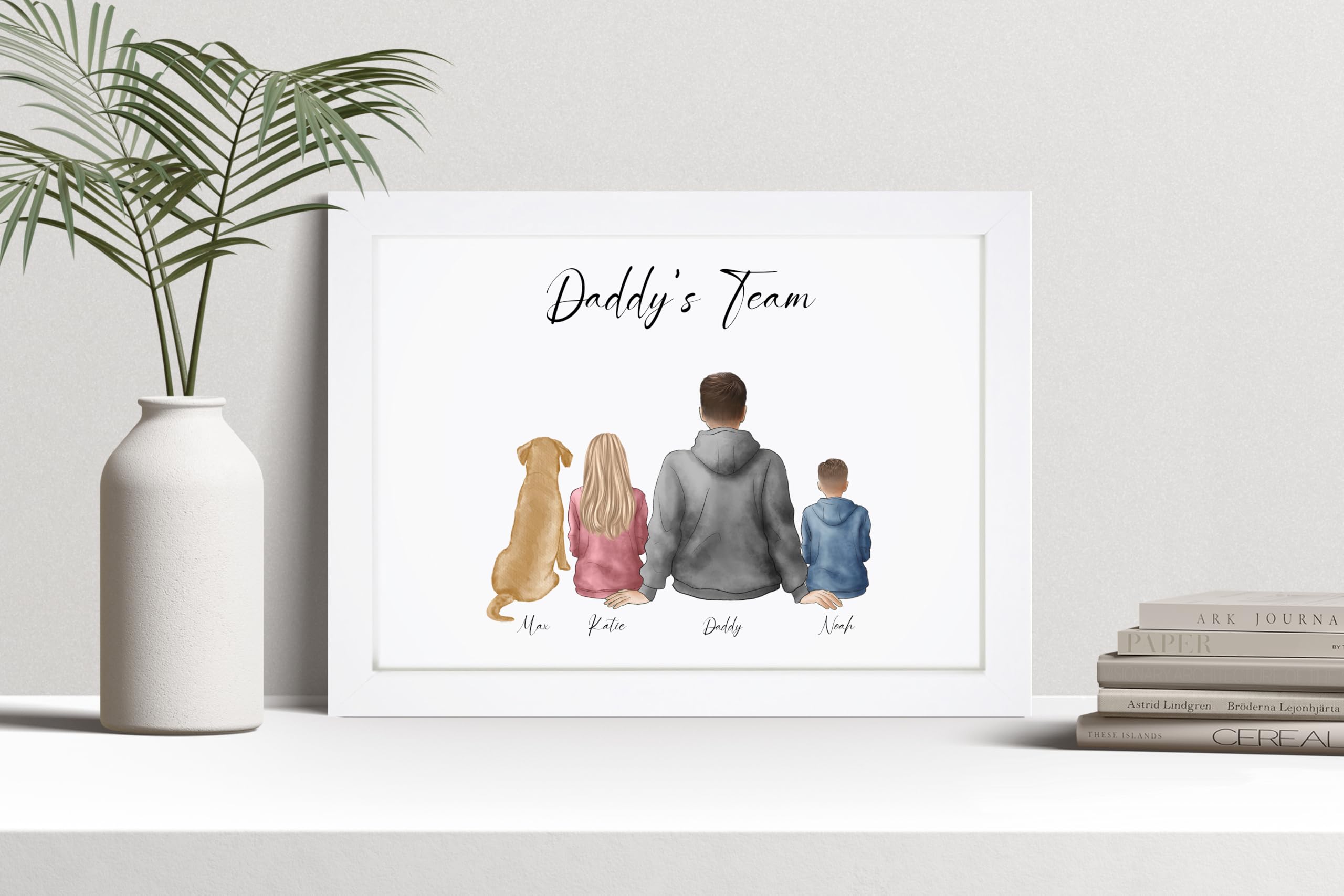 Violet Grace Personalised Daddy's Team Print, Custom Wall Art Framed Picture, Present For Dad, Family Portrait From Kids - 100% unique to you | A5, A4, A3 Printed & Framed