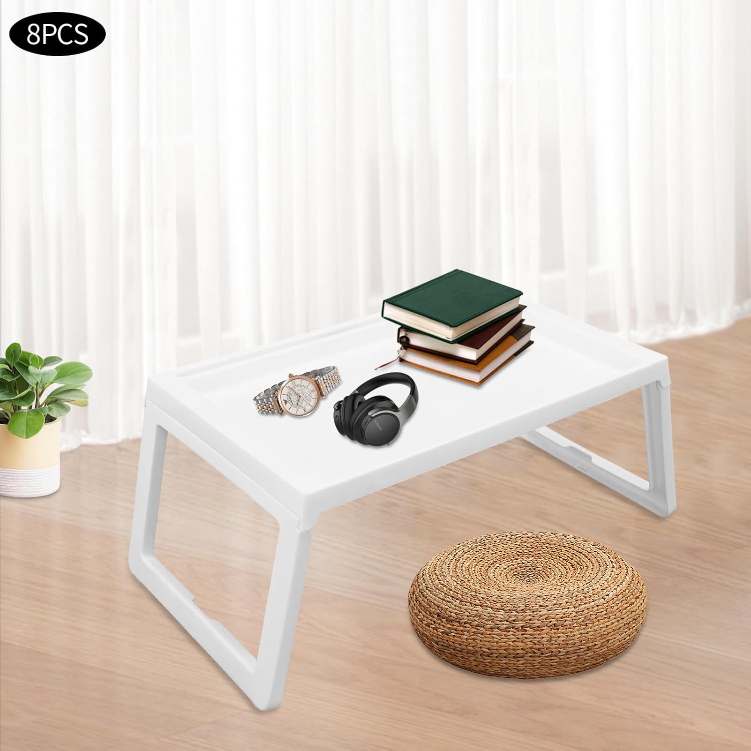 Laptop Bed Desk, Foldable Laptop Beds Desk with Legs, Fortable Notebook Stand Desk Tray for for Eating, Reading and Working, 8-Piece (White-8pcs)